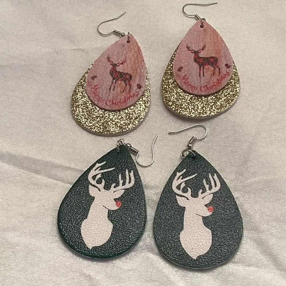 Happy Holidays Leather Earrings. Set of 2 Pair